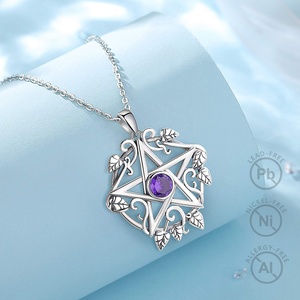 Zircon cubique violet 925 en argent Sterling conception spéciale bijoux fins sorcière Wiccan pentagramme pendentif collier pour femmes ou hommes - Product Image 4