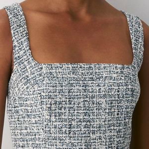 Robe mini trapèze vintage brodée en tweed à col carré sans manches pour femme, taille naturelle, élégante pour le bureau ou les soirées - Product Image 6