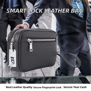 Sac à main d'affaires pour homme en cuir véritable avec système de verrouillage par empreinte digitale antivol, système intelligent d'identification par empreinte digitale - Product Image 2