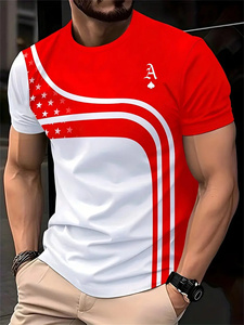 MY Men's Retro Style Casual Summer <span class=keywords><strong>T</strong></span>-Shirt Rojo Blanco Ace Spades Poker Gráfico Ligero Punto Poliéster Cuello redondo Corto - Product Image 2
