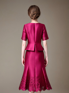 Abito Midi Elegante in Raso con Pizzo Traforato Taglia 5XL Alta Qualità Vestito Formale da Cerimonia Abito da <span class=keywords><strong>Sera</strong></span> per Ospiti di Matrimonio <span class=keywords><strong>Madre</strong></span> della Sposa - Product Image 4