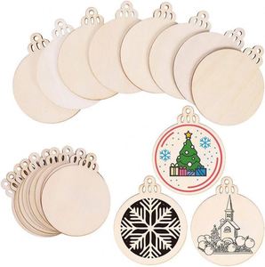 Wholesale <b>Wooden</b> Christmas Ornaments DIY Blank <b>Wooden</b> <b>Slices</b> with Hole for Christmas Tree Decorations and Crafts Dropshipping - Product Image 1