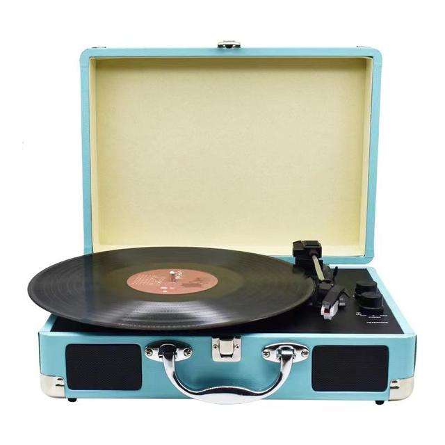 Portable Retro Suitcase Design 3-Speed Belt Drive Vinyl Record Player with BT USB TF Card Support for Home Party Gift