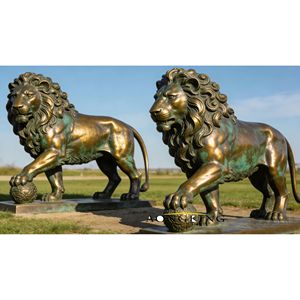 Statua di <span class=keywords><strong>leoni</strong></span> in bronzo fusa a cera persa, personalizzata, moderna, per decorazione esterna di ingressi e vialetti. - Product Image 2