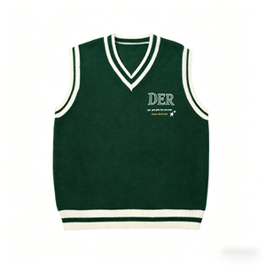 Gilet pull <span class=keywords><strong>sans</strong></span> manches en tricot jacquard personnalisé avec logo pour <span class=keywords><strong>homme</strong></span>, col en V, idéal pour l'école - Product Image 2