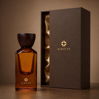 Flacon de parfum vide en ambre de 50 ml, structure à double paroi unique, bouchon en bois, impression personnalisée de la marque, vente en gros