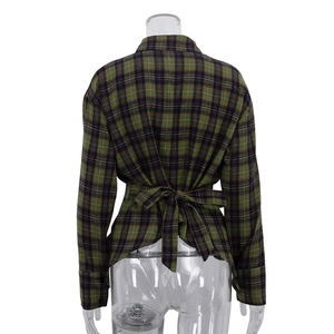 Chemise à carreaux boutonnée à manches longues en polyester et coton avec ceinture au dos pour <span class=keywords><strong>femme</strong></span>, collection Printemps 2026, tendance mode - Product Image 5