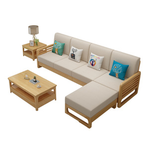 Nordic Solid Wood <b>Sofa</b> Set L-Shaped Removable Cushions Fabric Cotton Linen Living Room Furniture - Product Image 5