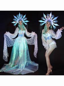زي رقص شرقي للكبار بتصميم ندفة الثلج المضيئة الملونة من فيلم فروزن لعيد الميلاد، مصنوع من البوليستر 100% - Product Image 5
