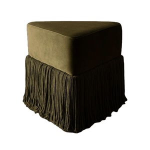 Modern Durable Triangular <strong>Mustard</strong> Velvet <strong>Footstool</strong> Ottoman Living Room Furniture Farmhouse Pouf Stools and Ottomans for Bedroom - Product Image 1