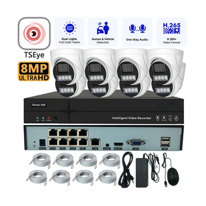Kit NVR POE 8 canaux 4K 8MP avec caméra de sécurité dôme, système de vidéosurveillance, détection audio humaine, détection de mouvement, surveillance à distance par application et lecture. - Product Image 1
