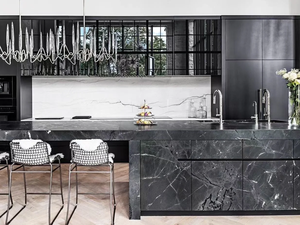 หินควอตซ์ไซต์ธรรมชาติ เนเกรสโก้ แบล็ค ไดมอนด์ อินฟินิตี้ ขัดเงา ทันสมัย แผ่นใหญ่ กันน้ำ สำหรับห้องครัวและห้องน้ำ รับประกัน 1 ปี - Product Image 5