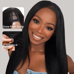 Прямой парик из натуральных индийских волос Yaki, модель EasiContour <span class=keywords><strong>V</strong></span>-образной формы, идеально прилегающий к линии роста волос, натуральный, невидимый, без клея, с полной кружевной основой. - Product Image 1