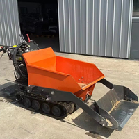 Mini-Brouette Thermique Transporteur 500kg 800kg, Dumper Chenillé Chargeur Frontal avec Moteur et Pompe pour Exploitations Agricoles