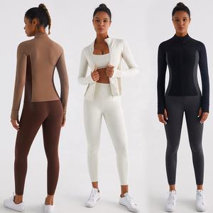 Ensemble de sport trois pièces pour femme Lu, taille haute, respirant, couleur nude, motif uni, pour la salle de sport, la course à pied en plein air, le yoga - Product Image 2