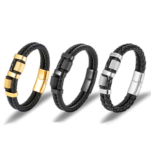 Caldo Trendy doppio strato genuino <span class=keywords><strong>bracciali</strong></span> <span class=keywords><strong>in</strong></span> <span class=keywords><strong>pelle</strong></span> Stingray da uomo artigianale celtico inciso involucro magnetico di colore nero - Product Image 3