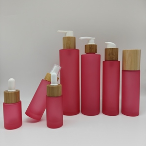 20ml 30ml 50ml 100ml 120ml 150ml 200ml Flacon en verre dépoli <span class=keywords><strong>rouge</strong></span> avec pompe compte-gouttes en bambou pour soins de la peau sérum parfum - Product Image 6