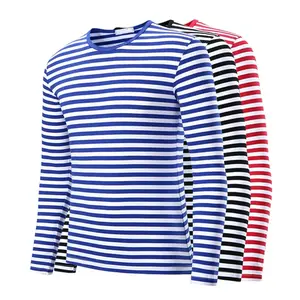 Großhandel Custom Logo gekämmte Baumwolle Frauen gestreiftes Hemd Top T-Shirts Damen Top Slim Fit Baumwolle Streifen Langarm T-Shirts