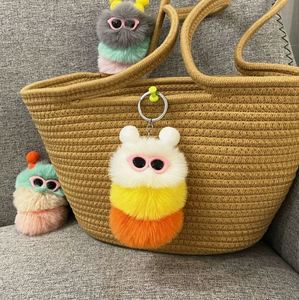 New Cute Caterpillar Keychain Cartoon Plush Doll Bag Pendant Creative Car <b>Key</b> <b>Chain</b> Small Gift Bag Decoration - Product Image 4
