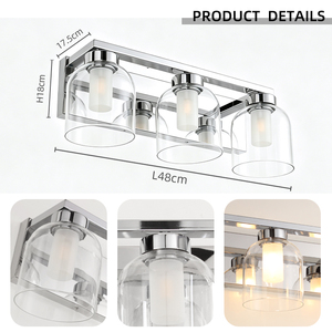 Modern Stainless Steel <b>Wall</b> Lamp <b>With</b> Glass Shade 3500K Warm White LED Bathroom Vanity <b>Light</b> E27 <b>Switch</b> Control - Product Image 3