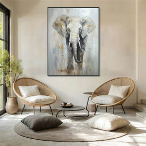 حجم مخصص حديث كبير تجريدي لوحة زيتية فيل واقعية قماش جدار حيوان فني لغرفة المعيشة الطباعة الرقمية - Product Image 2