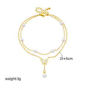 Fashionable Multi Layer Pearl Butterfly Tassel Chain Stainless Steel Anklet For Women Party Jewelry Gold Color - Product Image 4