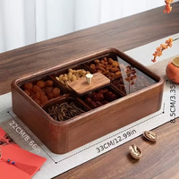 Houten snackplateau met deksel - 6-delige multifunctionele serveerschaal voor feesten, opbergdoos voor gedroogd fruit & noten, houten dienblad met deksel