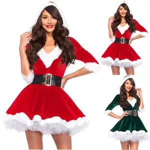 Модные Мисс Санта Клаус платье костюм для женщин, Рождество; Нарядное вечернее платье сексуальные костюмы Санта толстовка с капюшоном "Санта Клаус", милая костюмы для косплея
