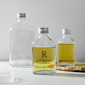 Wholesale 100ml 200ml 250ml Empty Glass <strong>Flask</strong> <strong>Bottle</strong> With Screw Lids for Juice Drinking Coffee Liquor Beverage Wine - Product Image 2