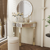 Table basse extra longue avec miroir en verre argenté demi-lune Table d'appoint de canapé assortie