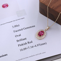 Collier pour femme en or 10 carats avec pendentif ovale en rubis de laboratoire de 3 carats, grand pendentif en diamant rose et breloques