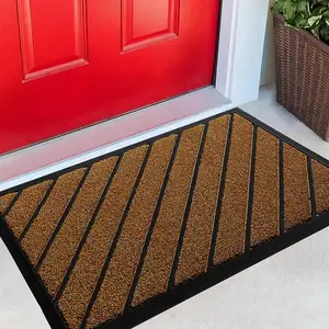 Double Striped Entry Door Foot Mats Large Outdoor Welcome Mat With Non Slip