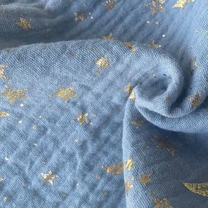 Tissu imprimé de mousseline de <span class=keywords><strong>gaze</strong></span> de coton <span class=keywords><strong>double</strong></span> froissé personnalisé nouveau style de dorure à paillettes pour pantalons, shorts, chemises et sacs - Product Image 5