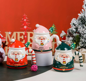 Christmas Santa <b>Ceramic</b> <b>Mug</b> With <b>Lid</b> Handle Cartoon Design Gift Box Set - Product Image 6