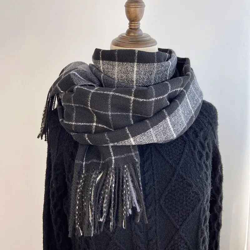 2022 fashion cashmere check scarf thick warm tassel soft cape for women to keep warm