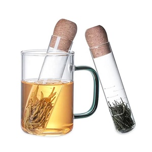 Eco-friendly borosilicato di vetro infusore tubo filtro filtro per il tè <span class=keywords><strong>con</strong></span> coperchio in sughero in legno bicchieri per la preparazione del tè tazze - Product Image 1