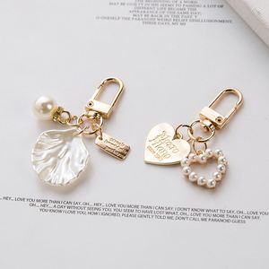 Elegant Letter Label Women Girls Pearls <b>Key</b> <b>Chain</b> Handbag Hanging Pendant Keyring Heart Shell Pendant Keychain - Product Image 4