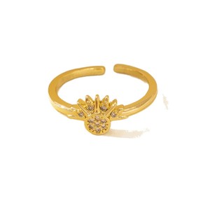Messing 18K Vergoldete Sonne und Mond Passende Paarringe Set Offene Verstellbare Stapelbare Bandringe - Product Image 5