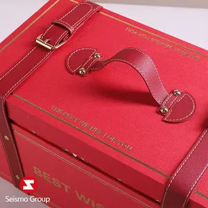 Seismo-caja roja de regalo de boda grande y lujosa personalizada, de cartón magnético, de papel de regalo con mango de tapa con embalaje de logotipo