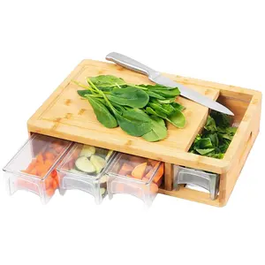 large eco-friendly Bamboo Cutting Board With 4 containers and LIDS for kitchen