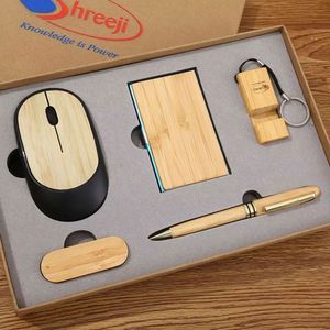 Business Cardholder Keychain Mouse Refined Wood Grain Design for Corporate Event Holiday Souvenir Promotion <b>Gift</b> <b>Box</b> - Product Image 1