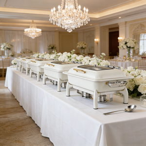 <span class=keywords><strong>Scaldavivande</strong></span> <span class=keywords><strong>Elettrico</strong></span> Professionale 6L 9L in Acciaio Inox, Contenitore Idraulico Bianco Oro per Buffet e Catering - Product Image 1