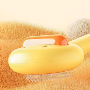 Brosse à poils pour animaux de compagnie en plastique auto-nettoyante, à dents courbées en forme de canard, portable, pour chats et chiens - Douce, facile à utiliser, pour attraper les poils lâches - Product Image 4