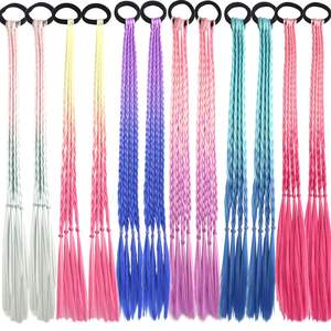 8 pièces d'extensions de <span class=keywords><strong>cheveux</strong></span> avec élastiques, tresses arc-en-ciel, postiches synthétiques, accessoires pour <span class=keywords><strong>cheveux</strong></span> de queue de cheval pour femmes et filles, fête - Product Image 5