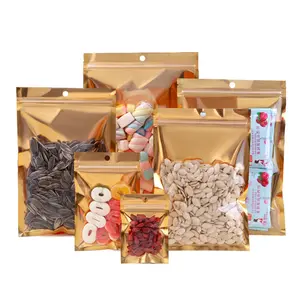 Oem Metallic Mylar Poly Bags Voor Sieraden Goud Aluminiumfolie Verpakking Doorzichtige Plastic Ritssluitingszakken Zakje