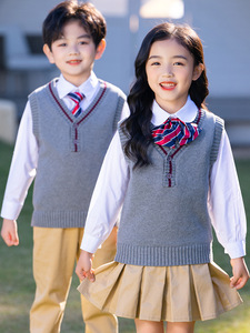 Uniforme de l'école primaire robe pour enfants pull tricoté gilet collège Style anglais chemise noeud papillon Costume hiver respirant - Product Image 1