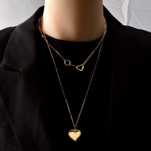 Collana con Ciondolo a Cuore 'Ti Amo Più' in Acciaio Inossidabile Placcato Oro 18K, Doppio Strato, Antiossidante, per Donna - Product Image 2