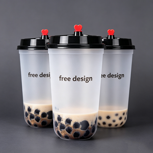 แก้วพลาสติกใสแบบใช้แล้วทิ้งสำหรับสมูทตี้ ชานมไข่มุก กาแฟ ขนาด 8/12/14/16 ออนซ์ พร้อมฝาปิดรูปตัวยู แบบขุ่น พิมพ์โลโก้ได้ - Product Image 1