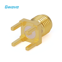 Connecteur SMA femelle Gwave modèle SMA-KHD133 en laiton pour applications RF traversant le circuit imprimé, impédance 50 Ohm, épaisseur 5,08 mm, DC-12,4 GHz