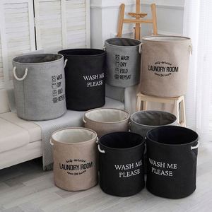 <b>Large</b> Cotton Fabric Folding Laundry <b>Hamper</b> Bucket Burlap Canvas Storage Bask - Product Image 1